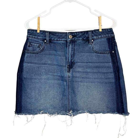 PacSun Dresses & Skirts - Vintage Pac Sun Blue Denim Jean Mini Skirt Distressed Cut-Off Frayed Hem Size 28